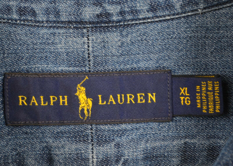 Vintage 90s Polo Ralph Lauren Men's XL Denim Blue Pony Jean Button-Down Shirt