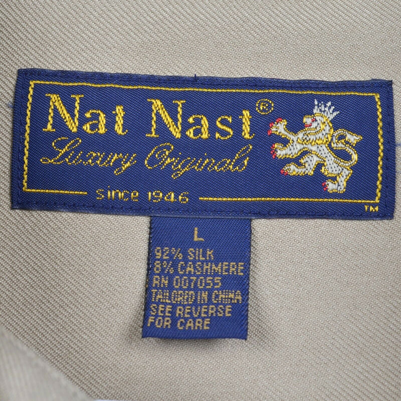 Nat Nast Men's Large Silk Cashmere Blend Black Stitch Accent Long Sleeve Shirt