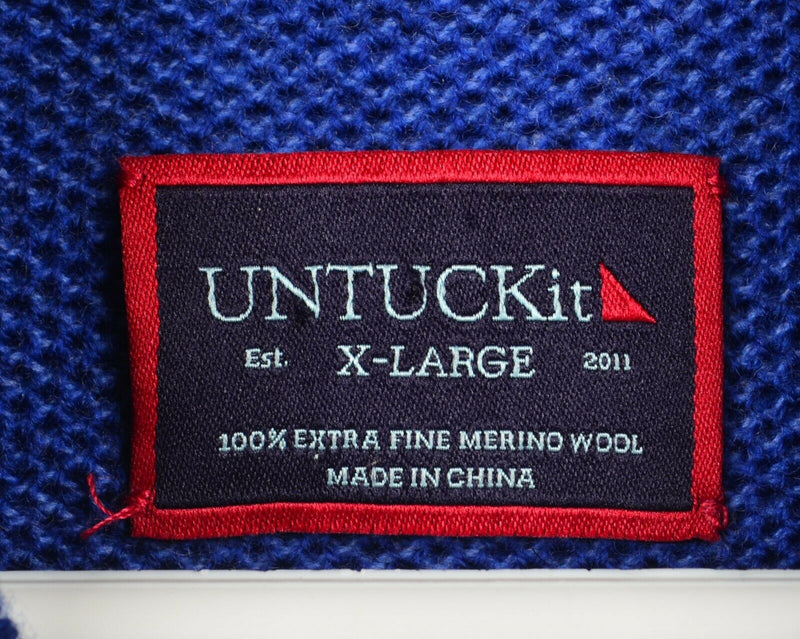 UNTUCKit Men's XL 100% Merino Blue Henley Collar Pullover Sweater