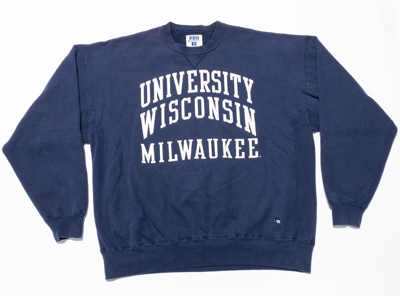 UW Milwaukee Sweatshirt Men's 2XL Vintage 90s Russell Athletic Blue Heavy UWM