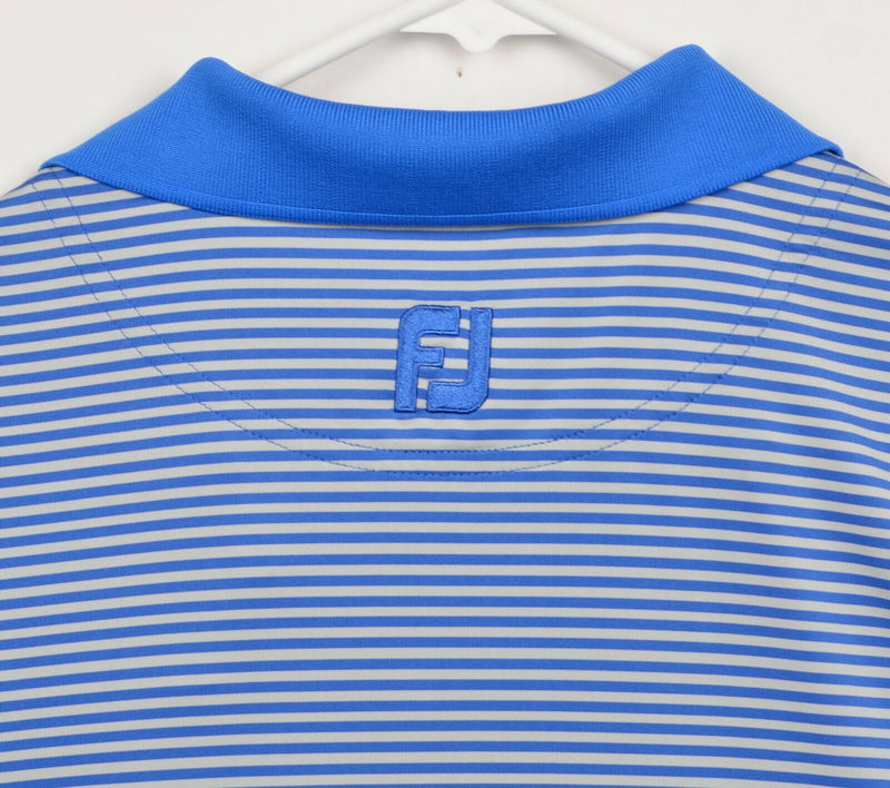 FootJoy Men's Sz Large Blue White Striped Polyester Blend FJ Golf Polo Shirt