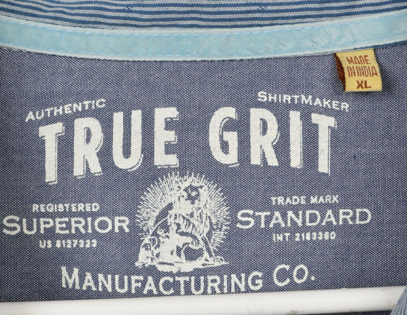 True Grit Men's Sz XL Pearl Snap Blue Striped Western Cowboy Long Sleeve Shirt