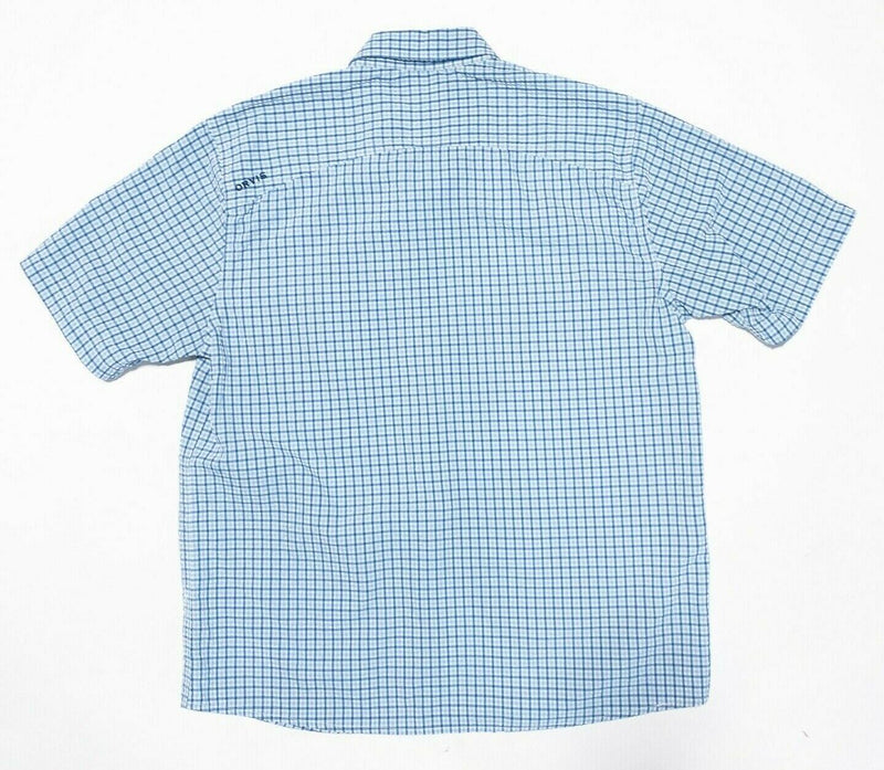 Orvis Seersucker Shirt Men's Large Clearwater Short Sleeve Blue Check Outdoor