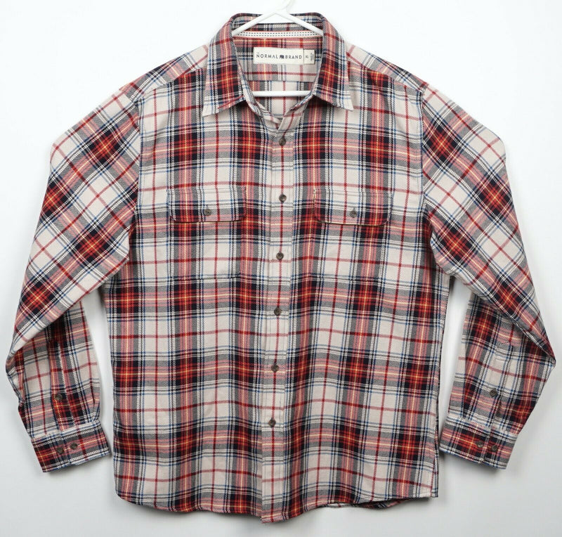 The Normal Brand Men's XL Flannel Rayon Blend Red Cream Plaid Button-Front Shirt