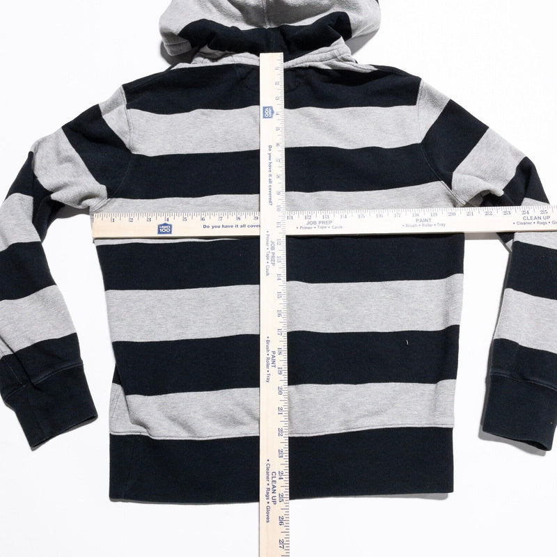 Polo Ralph Lauren Hoodie Men's Medium Rugby Black Gray Striped Preppy Pony