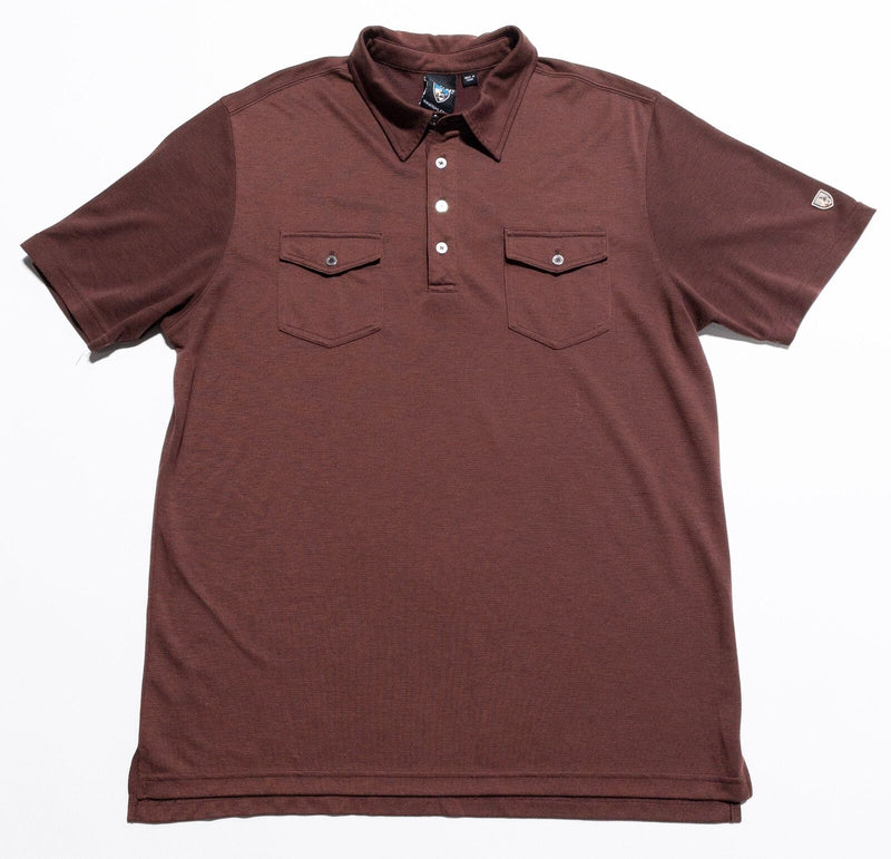 Kuhl Polo Shirt Men's Large Solid Brown Polyester Tencel Blend Pockets Outdoor