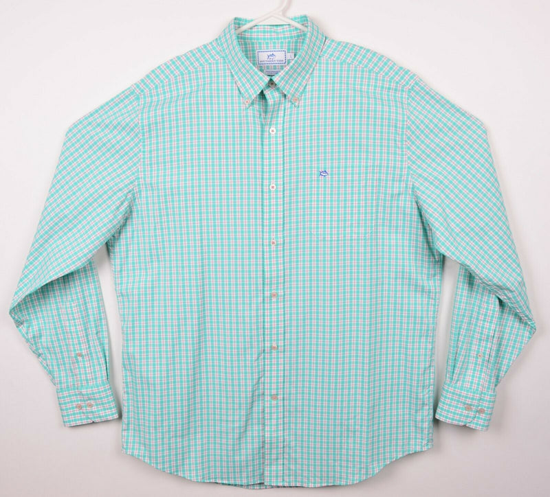 Southern Tide Performance Mens Large Nylon Spandex Green Plaid Button-Down Shirt