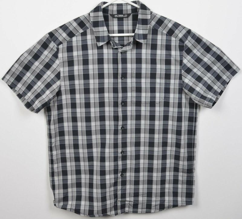 Arc'teryx Men's Large Gray Black Plaid Cotton Blend Hiking Button-Front Shirt