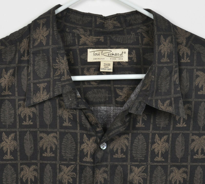 Tori Richard Men's 3XB (3XL Big) Black Palm Leaf Cotton Lawn Hawaiian Shirt