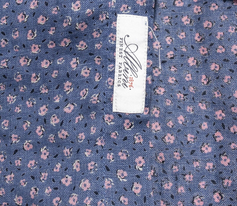 J. Crew Albini Linen Shirt Men's Small Floral Long Sleeve Blue Button-Front