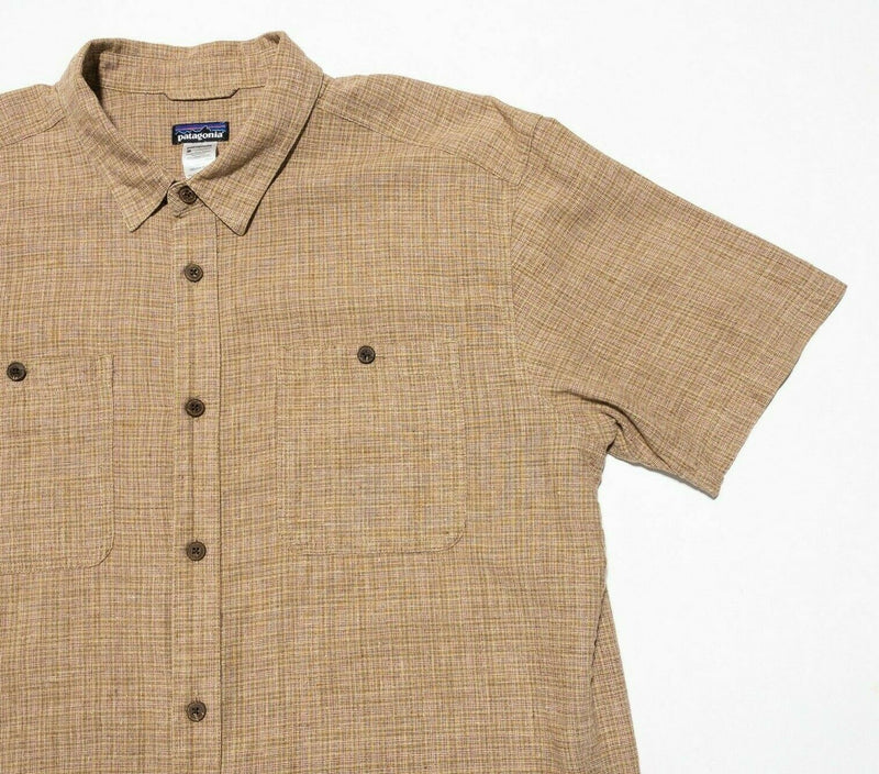 Patagonia Men's Migration Hemp Shirt Large Brown Short Sleeve Button-Front