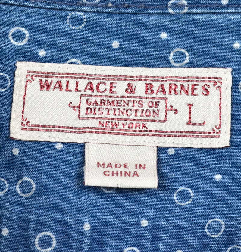 Wallace & Barnes Men's Sz Large Blue Indigo Polka Dot Short Sleeve J. Crew Shirt