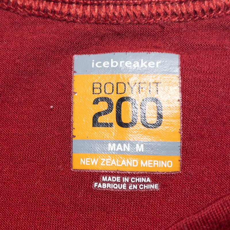 Icebreaker Merino Bodyfit 200 Base Layer Men's Medium Solid Red Crewneck