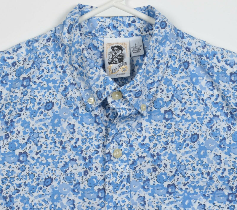 Kennington Men's Large Blue Floral Graphic Print Button-Down Shirt