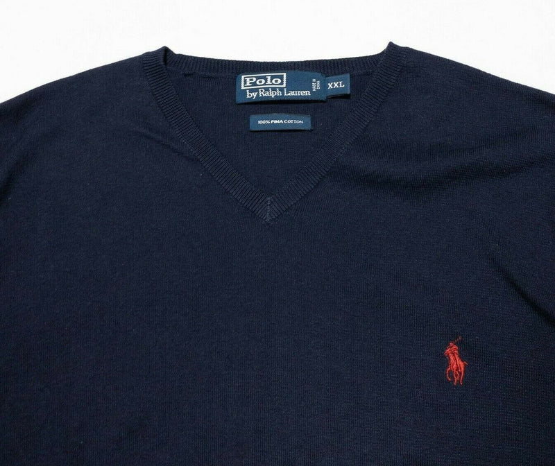 Polo Ralph Lauren Sweater Men's 2XL V-Neck Pima Cotton Navy Blue Pullover