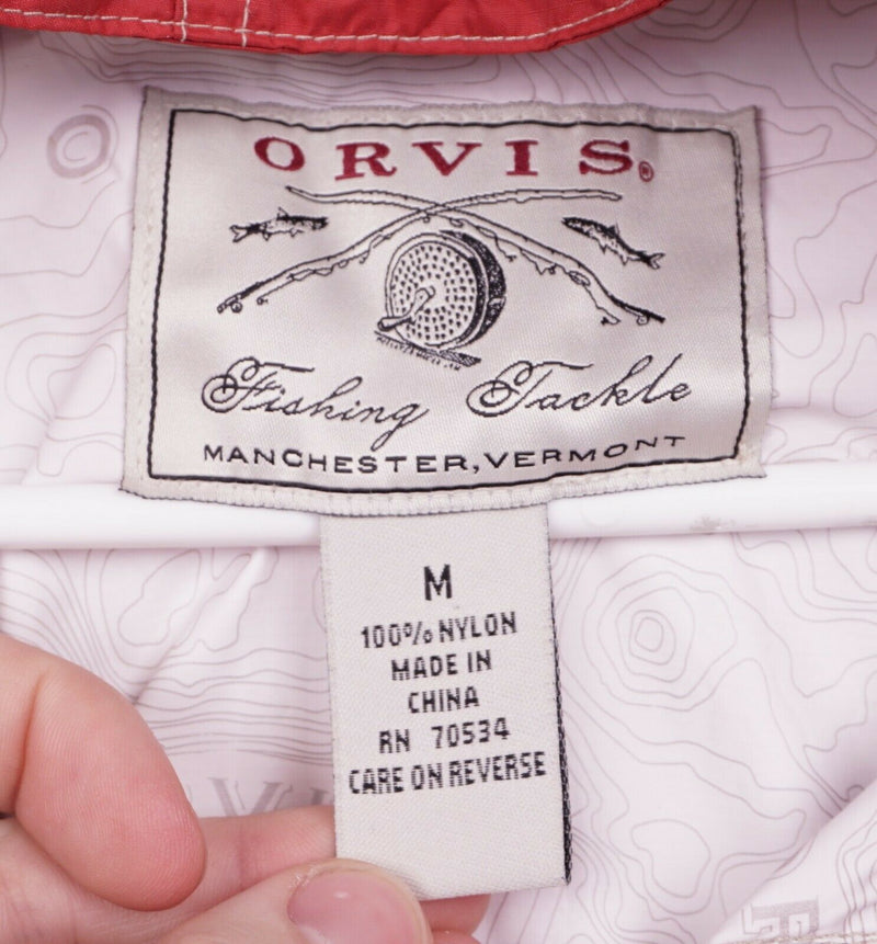 Orvis Men's Sz Medium Red Half Zip Hooded Packable Bag Shell Rain Jacket