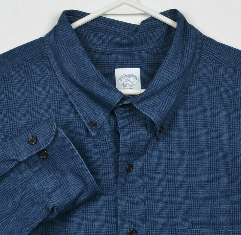 Brooks Brothers Men's 2XL Navy Blue Glen Check Plaid Non-Iron Button-Down Shirt