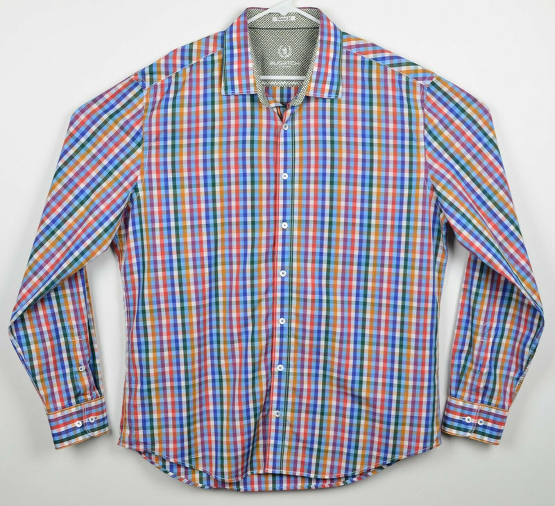 Bugatchi Uomo Men's 2XL Flip Cuff Multicolor Check Colorful Casual Dress Shirt