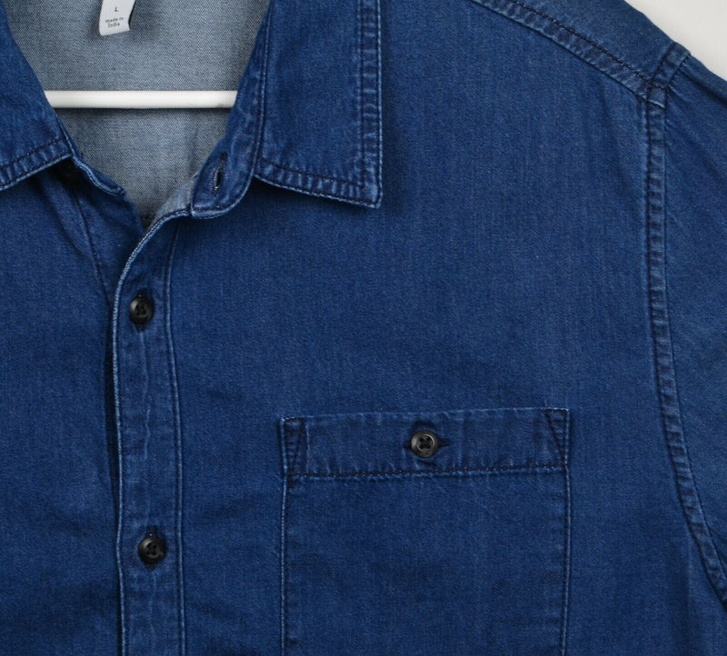 Adidas Neo Men's Sz Large Ombre Gradient Denim Blue Jean Button-Front Shirt