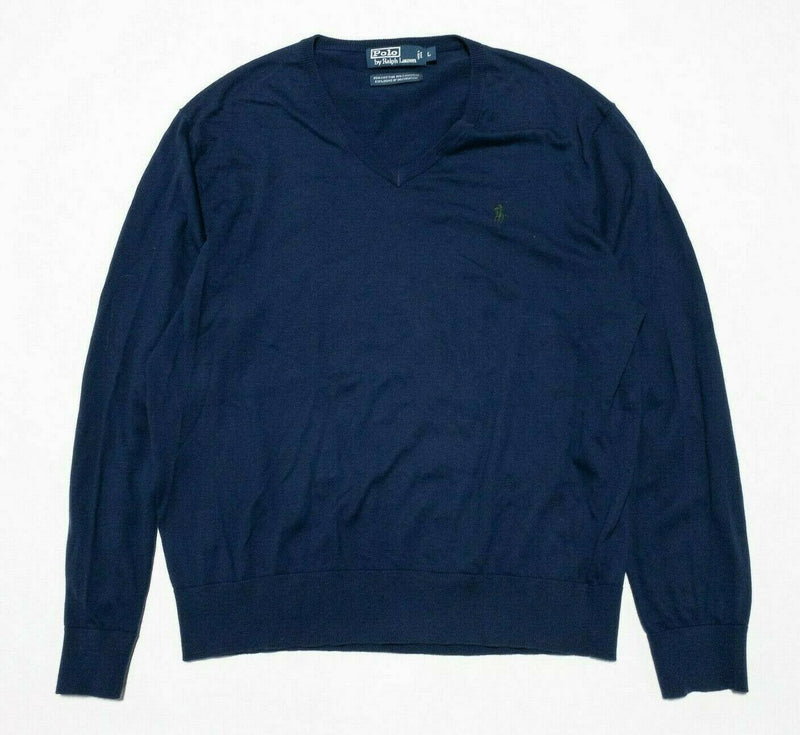Polo Ralph Lauren Cotton Cashmere Sweater V-Neck Pullover Navy Blue Men's Large