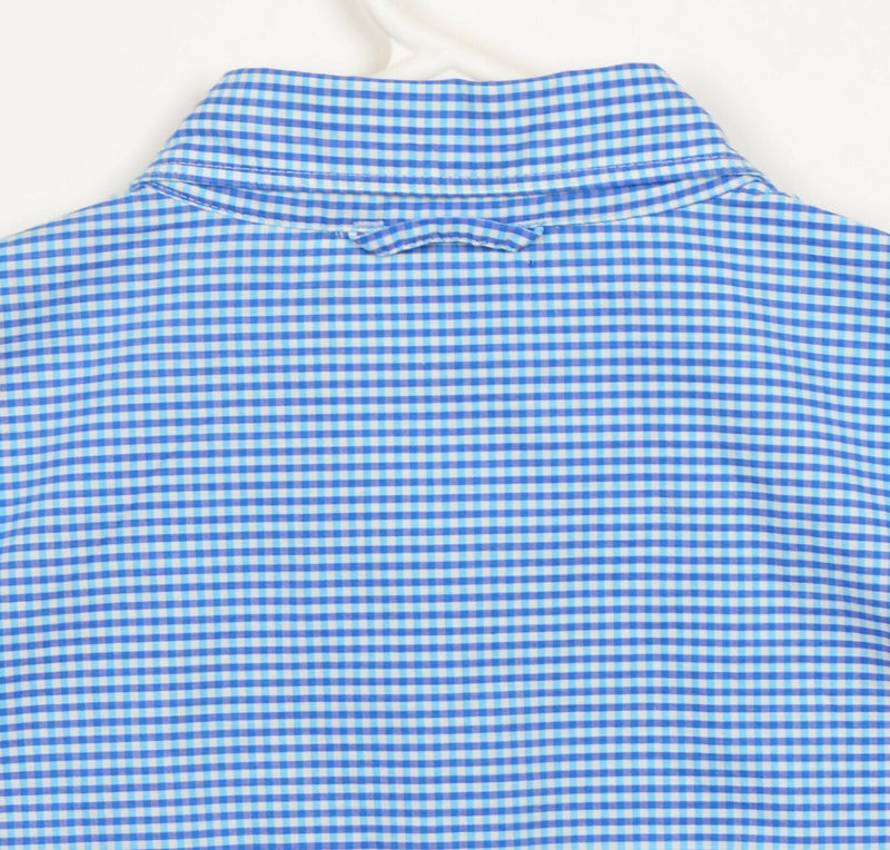 Simms Men's Medium Fishing Oxford Blue Plaid Check Long Sleeve Transit LS Shirt