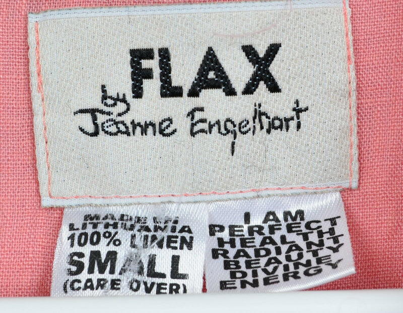 Flax by Jeanne Engelhart Men Sz Small 100% Linen Salmon Pink Short Sleeve Shirt