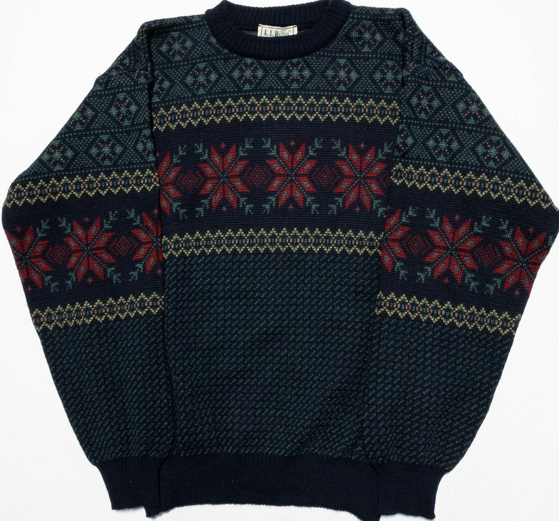 L.L. Bean Men's Large Worsted Wool Floral Fair Isle Ireland Vintage 80s Sweater
