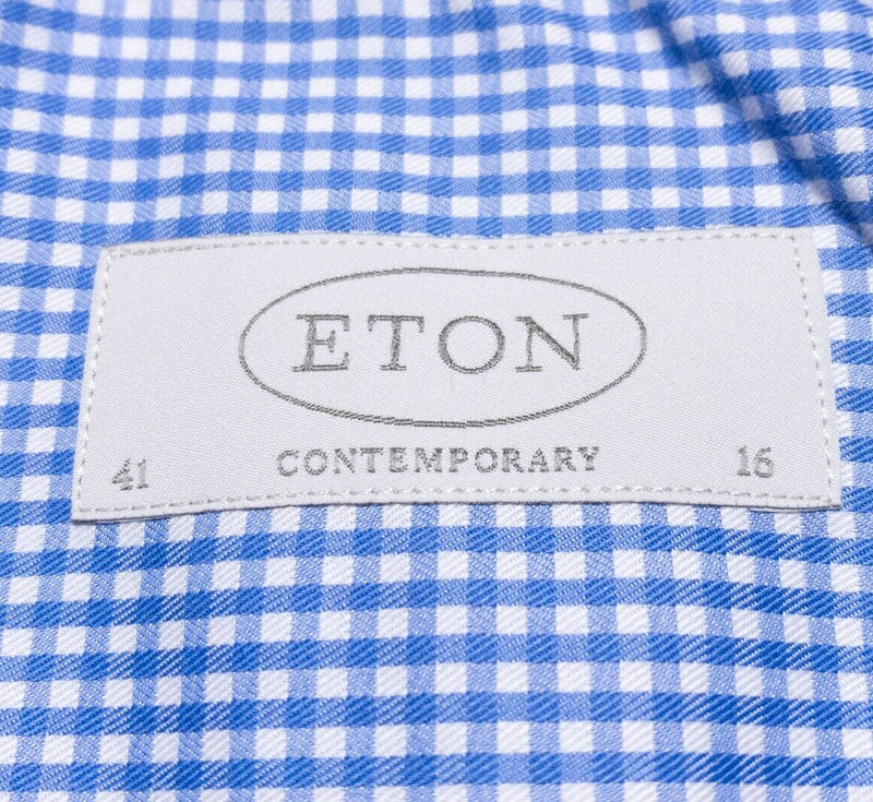 ETON Dress Shirt Men's 16/41 Contemporary Blue Check Spread Collar Business