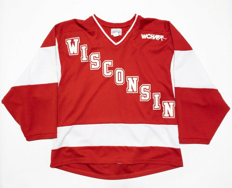Wisconsin Badgers Hockey Jersey Men's Large WCHA Koronis Red Diagonal Mesh