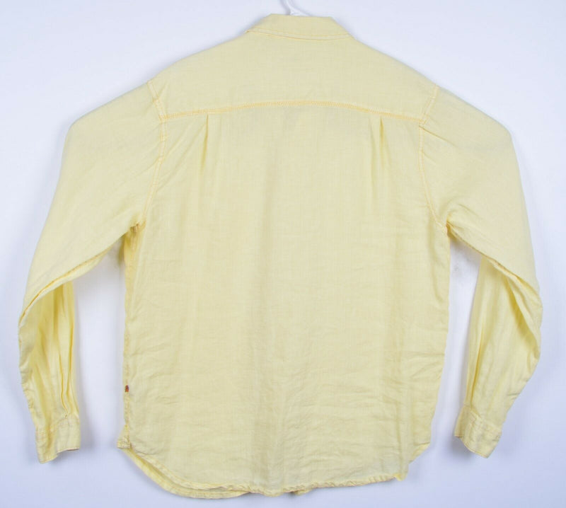 True Grit California Men's Medium 100% Linen Solid Yellow Button-Front Shirt
