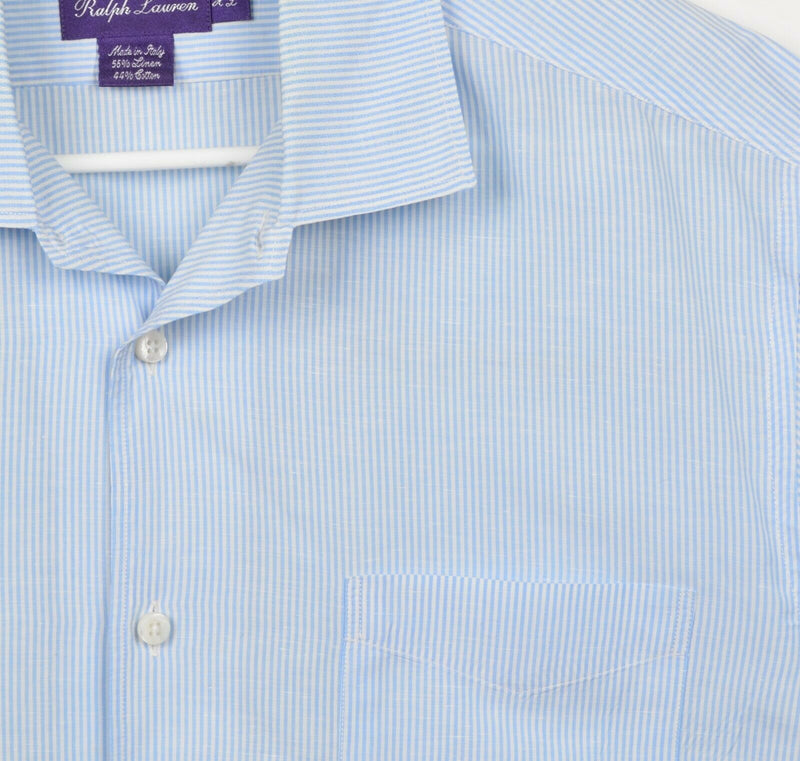 Ralph Lauren Purple Label Men's XL Linen Blend Blue Striped RLPL Button Shirt