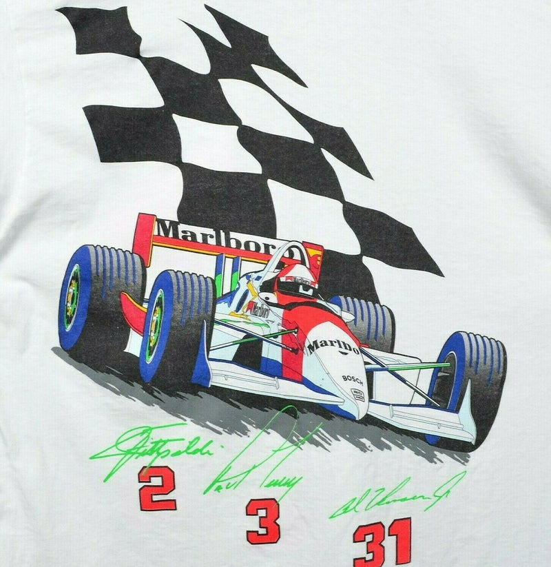 Vintage 90s Marlboro Racing Men's XL White Racecar Formula 1 Pocket T-Shirt