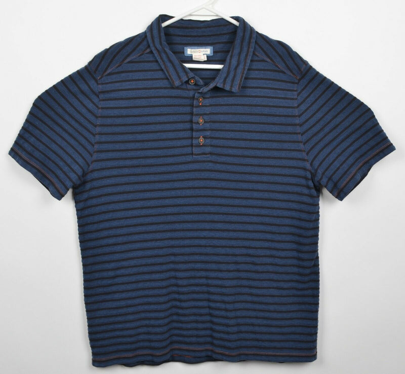 Carbon 2 Cobalt Men's Large Navy Blue Striped Textured Short Sleeve Polo Shirt
