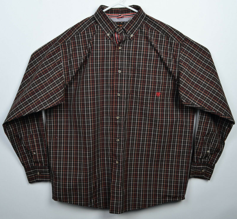 Ariat Pro Series Men's Large Brown Plaid Rodeo Western Button-Down Shirt