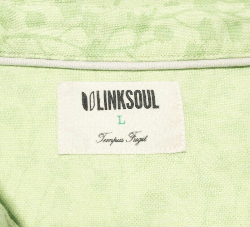 Linksoul Polo Large Men's Shirt Floral Green Polyester Blend Golf Tempus Fugit