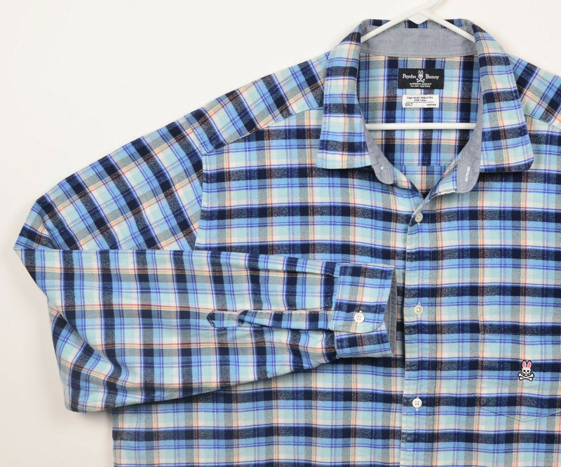 Psycho Bunny Men's 2XLT Navy Blue Plaid Robert Godley Button-Front Flannel Shirt