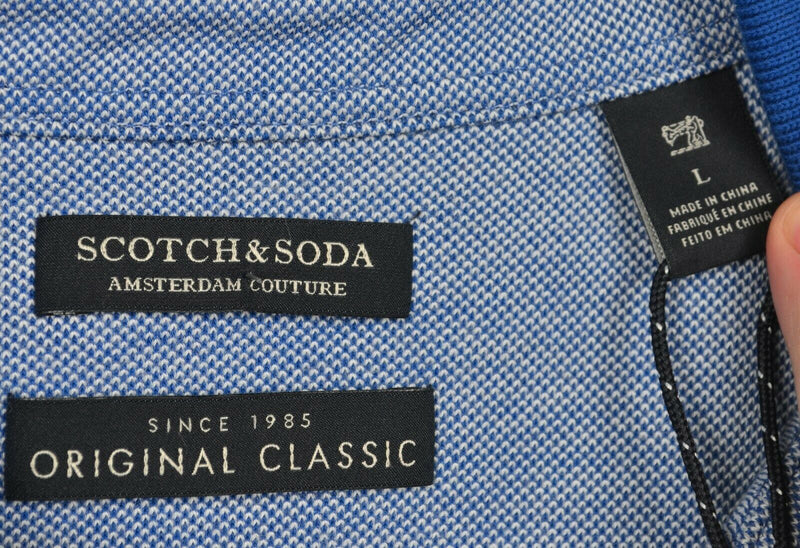 Scotch & Soda Men's Large Blue Sewing Machine Logo Contrast Collar Polo Shirt