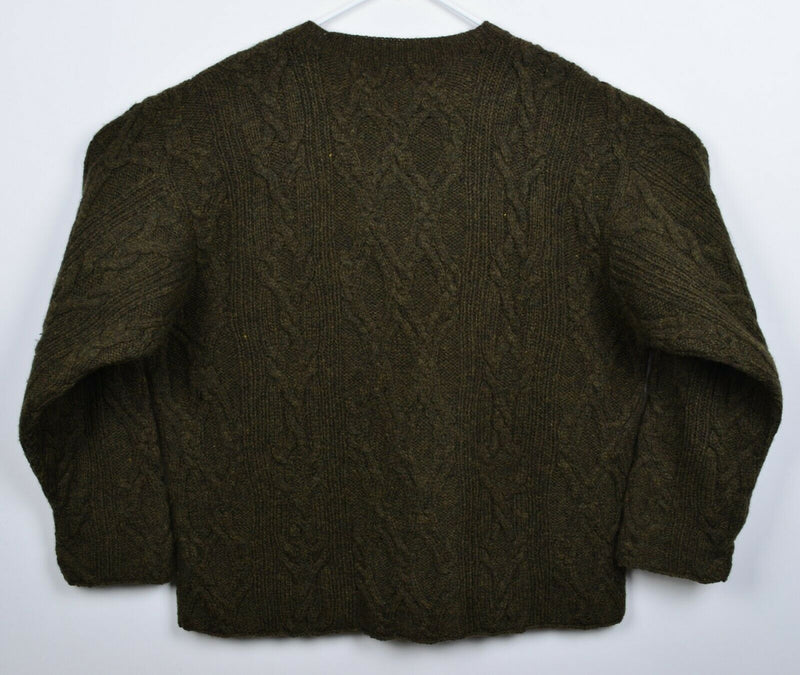 Vintage J. Crew Men’s Large 100% Wool Olive Green Cable-Knit Pullover Sweater