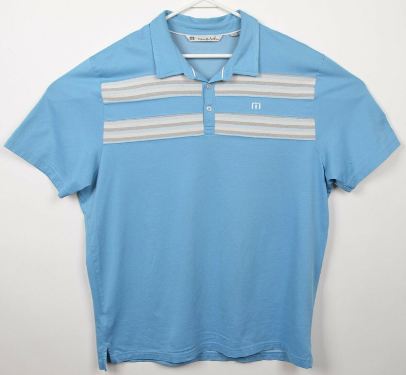 Travis Mathew Men's 2XL Blue Striped Pima Cotton Poly Blend Golf Polo Shirt