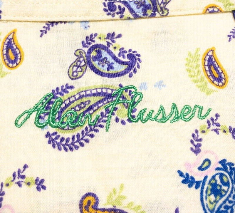 Alan Flusser Paisley Shirt 2XL Men Button-Front Short Sleeve Light Yellow Purple