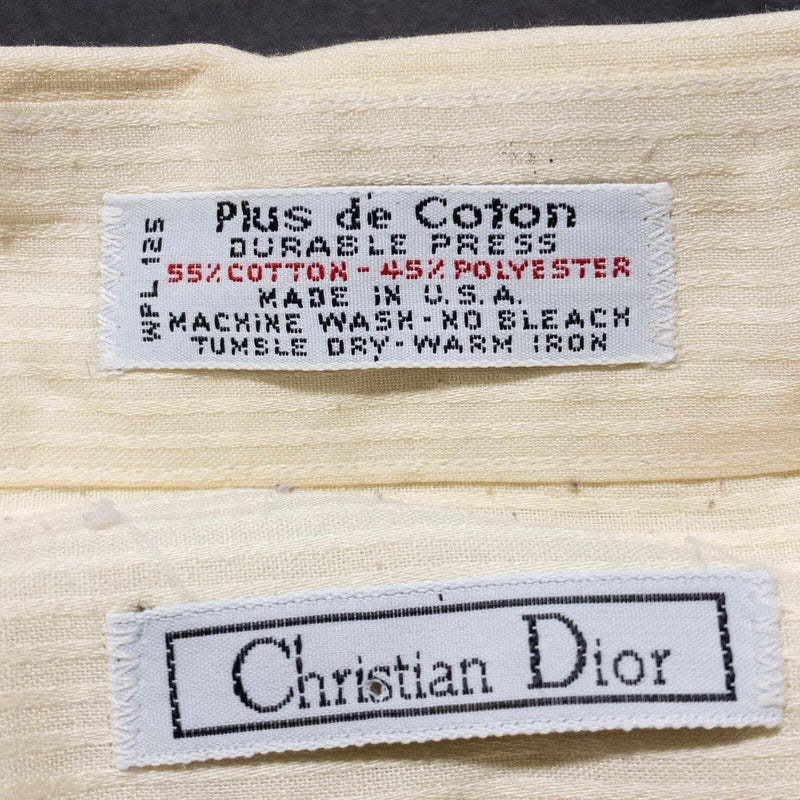 Vintage Christian Dior Dress Shirt Men's 17 Light Yellow 80s Plus De Coton