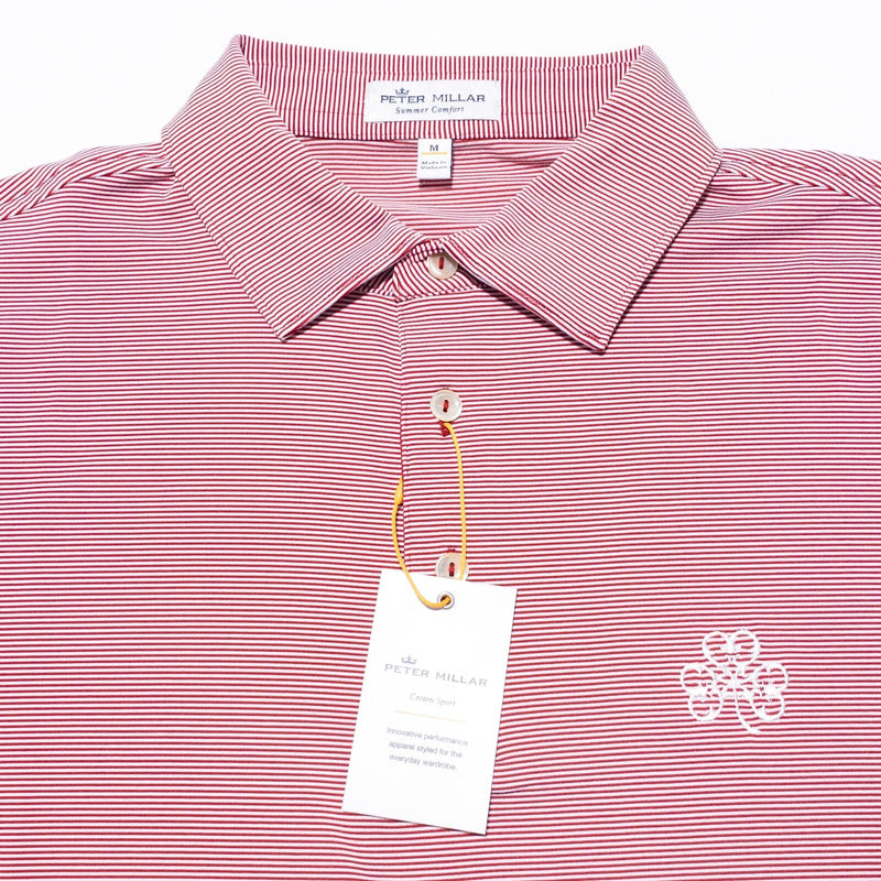 Peter Millar Summer Comfort Polo Medium Men Shirt Red Striped Wicking Erin Hills