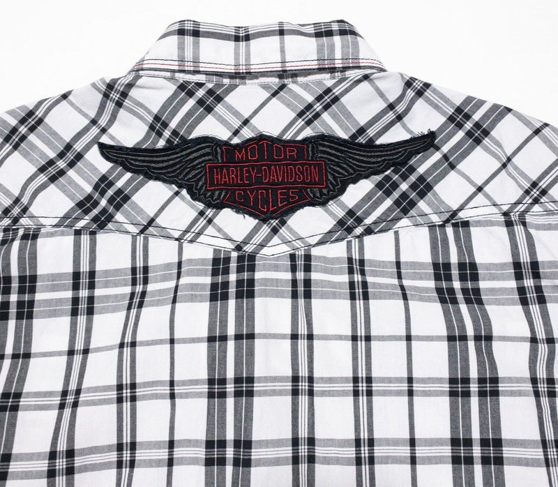 Harley-Davidson Snap Button Shirt Men's Fits Medium White Black Plaid Biker HDMC