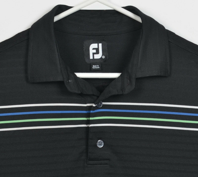 FootJoy Men's Medium Black Striped FJ Golf Wicking Performance Polo Shirt