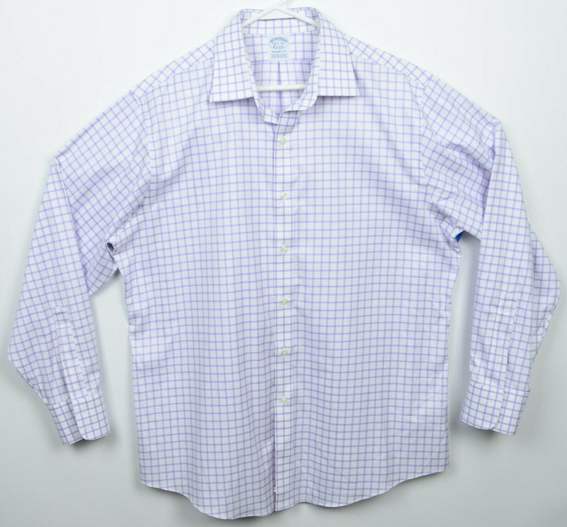 Brooks Brothers Men 16.5-34 Non-Iron Stretch Regent Fit Purple Plaid Dress Shirt