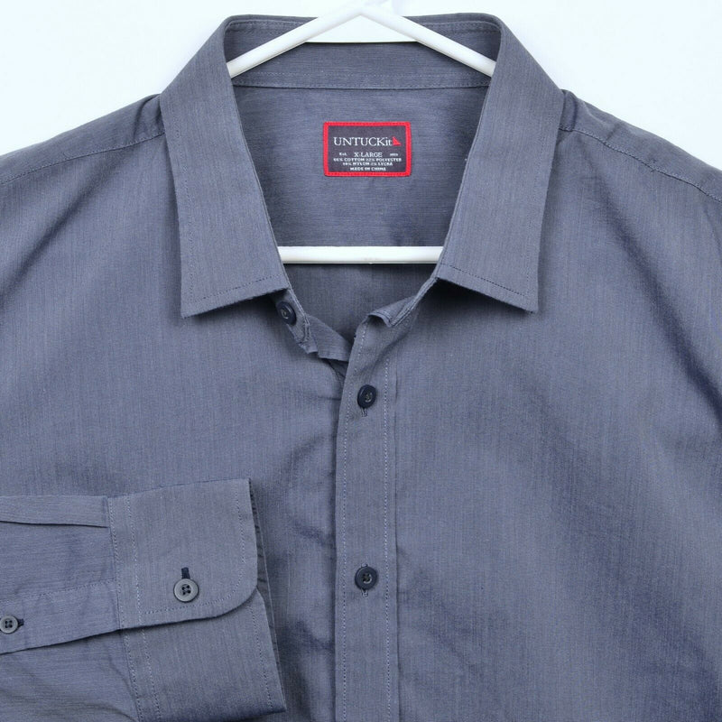 UNTUCKit Men's XL Blue Cotton Polyester Nylon Blend Stretch Button-Front Shirt