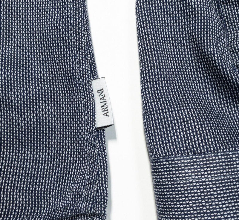 Armani Collezioni Men's Shirt Medium Button-Front Long Sleeve Navy Blue Designer