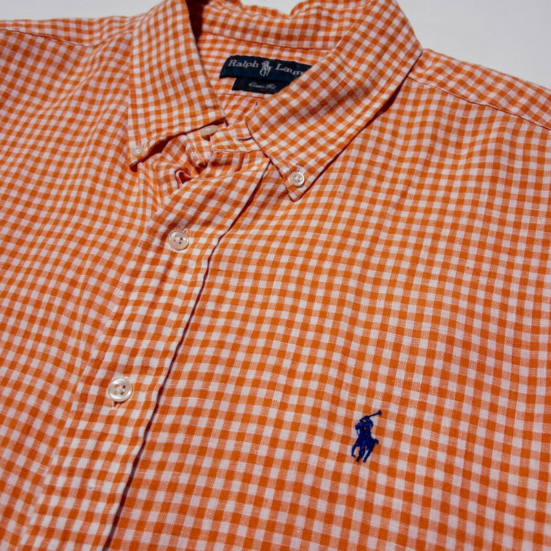 Polo Ralph Lauren Linen Shirt Orange Gingham Check Button-Down Men's XL Classic