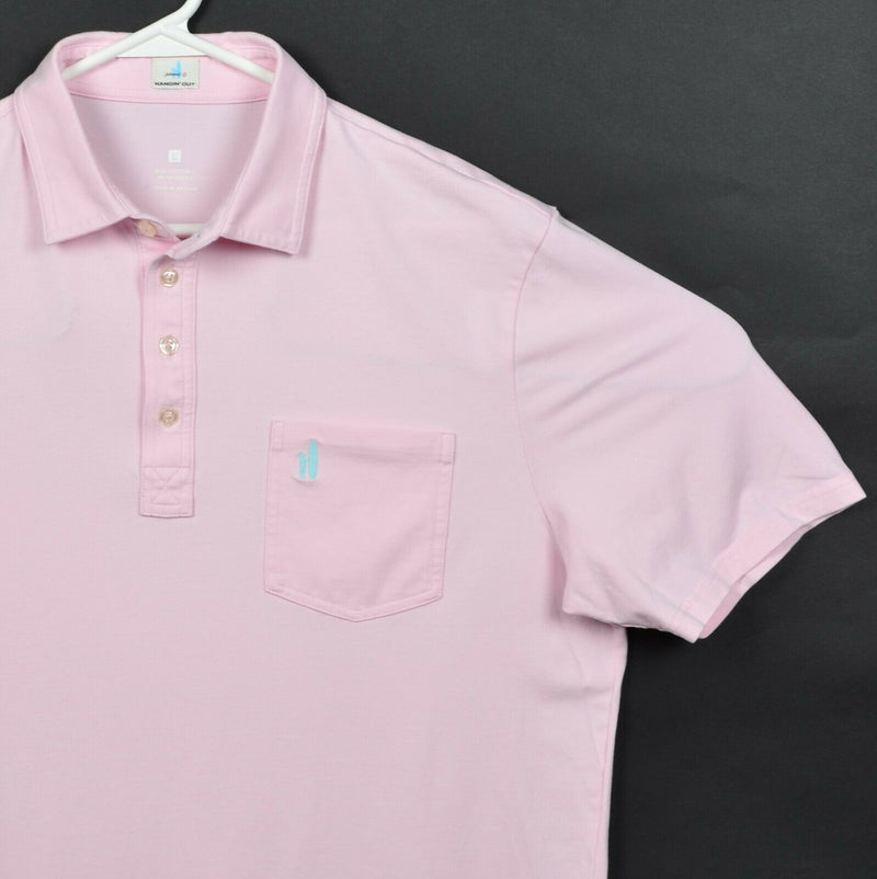 Johnnie-O Hangin' Out Men's Large Solid Pink Cotton Spandex Pocket Polo Shirt