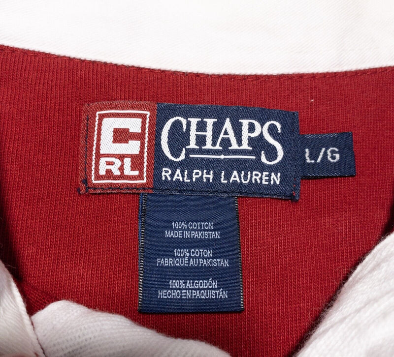 Chaps Ralph Lauren Rugby Large Men's Polo Shirt Vintage 90s Spell Out Red Stripe